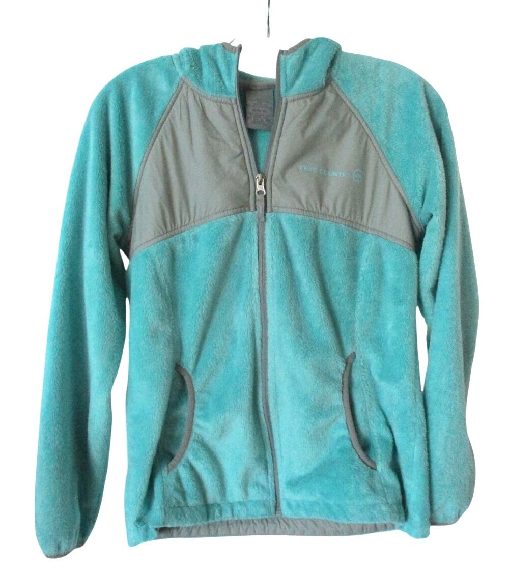 Free Country Girls Green & Gray Full Zip Hooded Fleece Jacket XL ( 10 - 12)